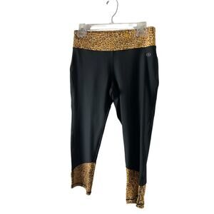 RBX Pants Womens Medium Black Yellow Leopard Print Capris Yoga Activewear Gym
